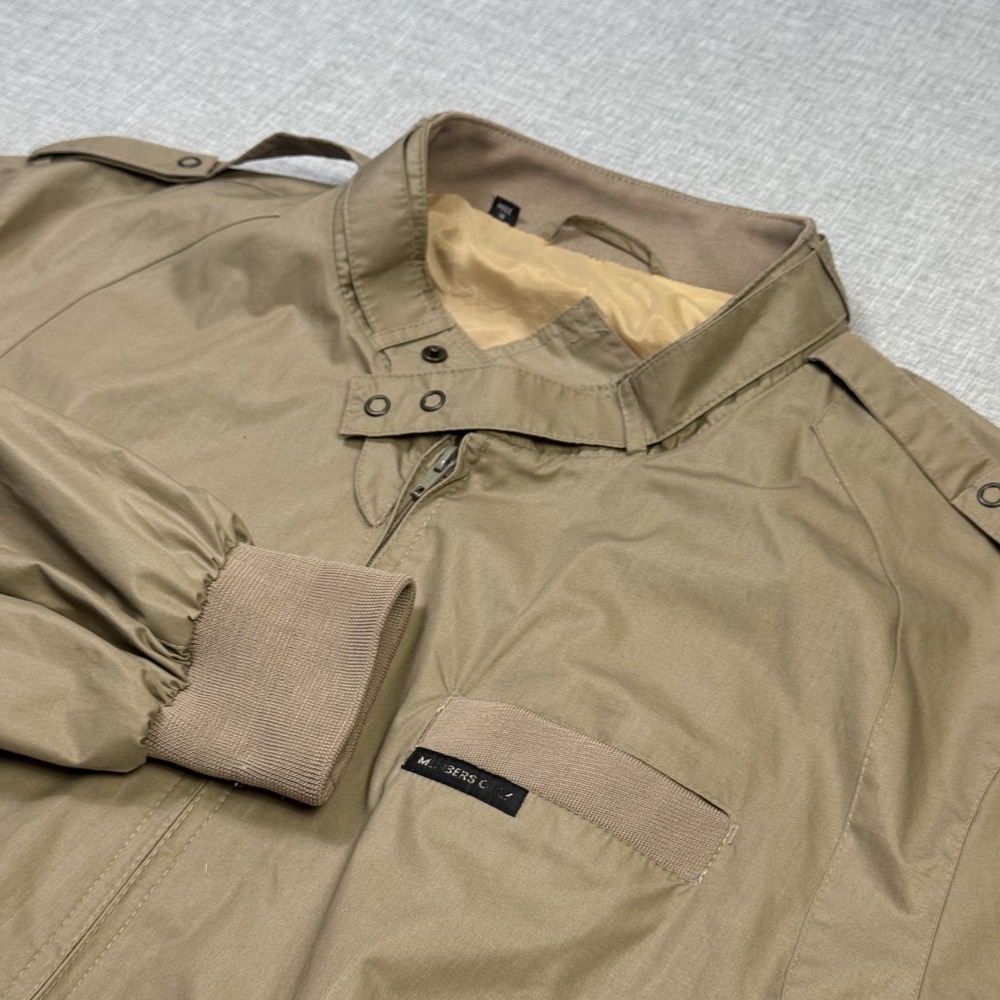 Members Only Bomber Jacket Mens 2XL Beige Full Zip Lined Polyester Cotton